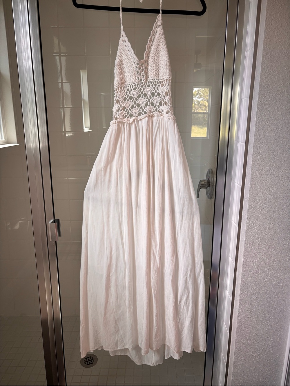 Boho Crochet Bodice Maxi Dress in white